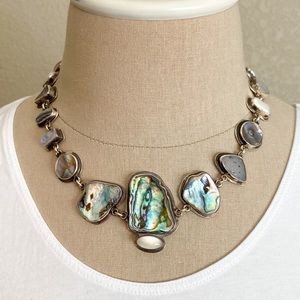 Tabra necklace w/ abalone, moonstone, druzy, pearl